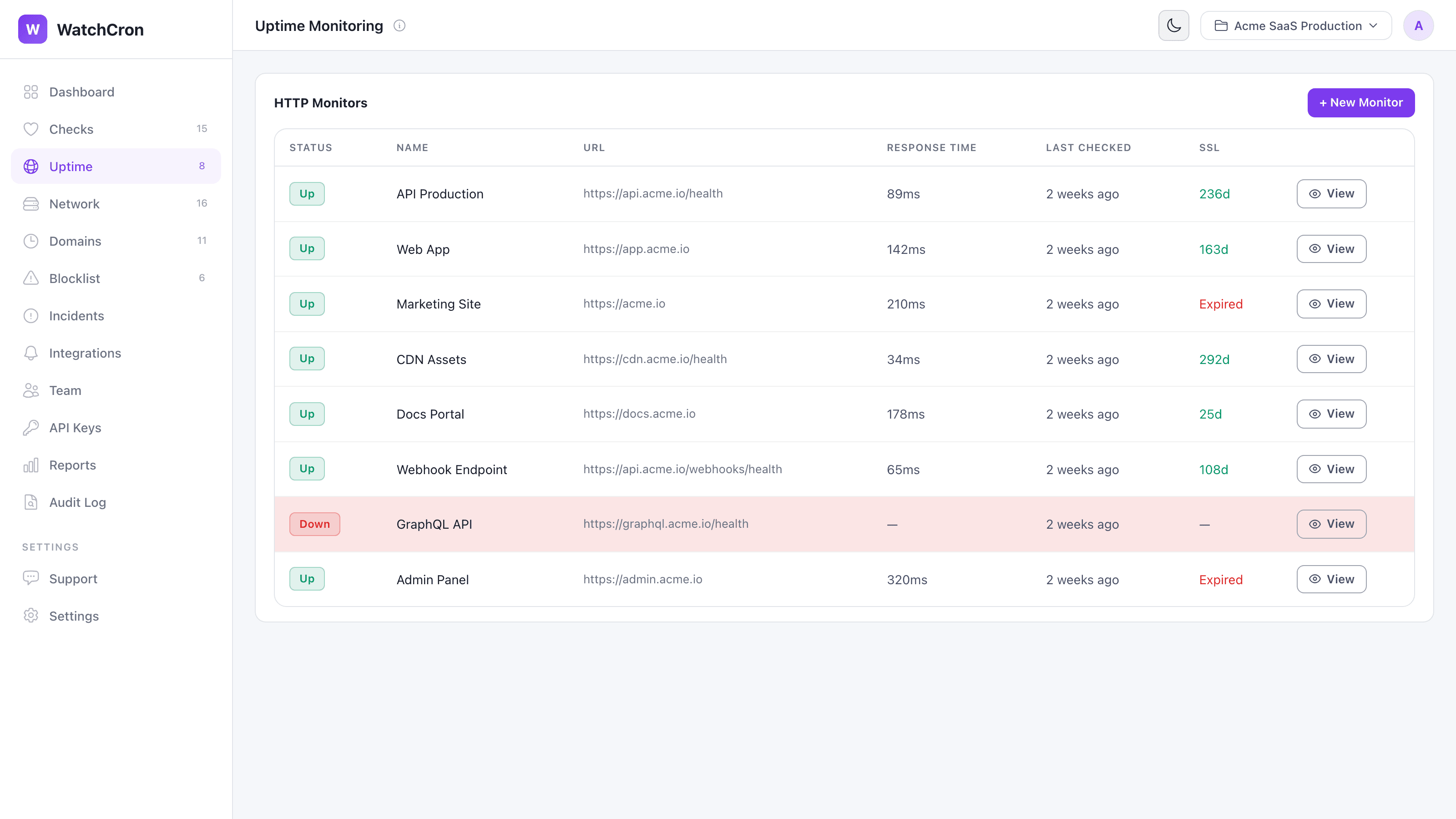WatchCron — HTTP Uptime Monitors