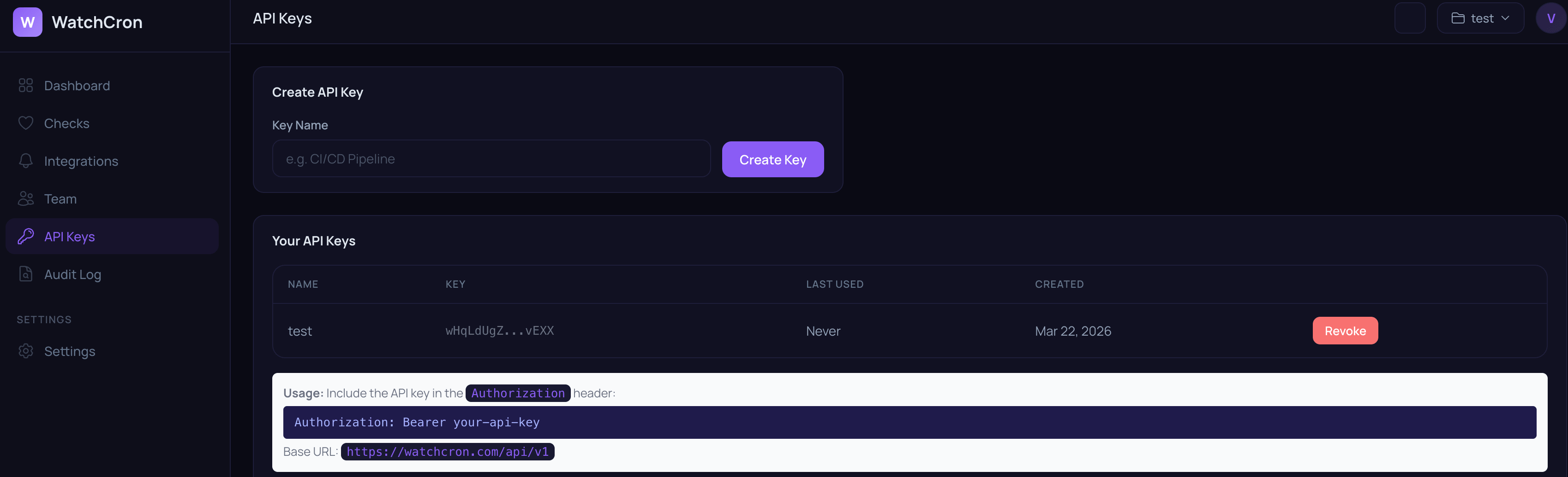 api for watchcron