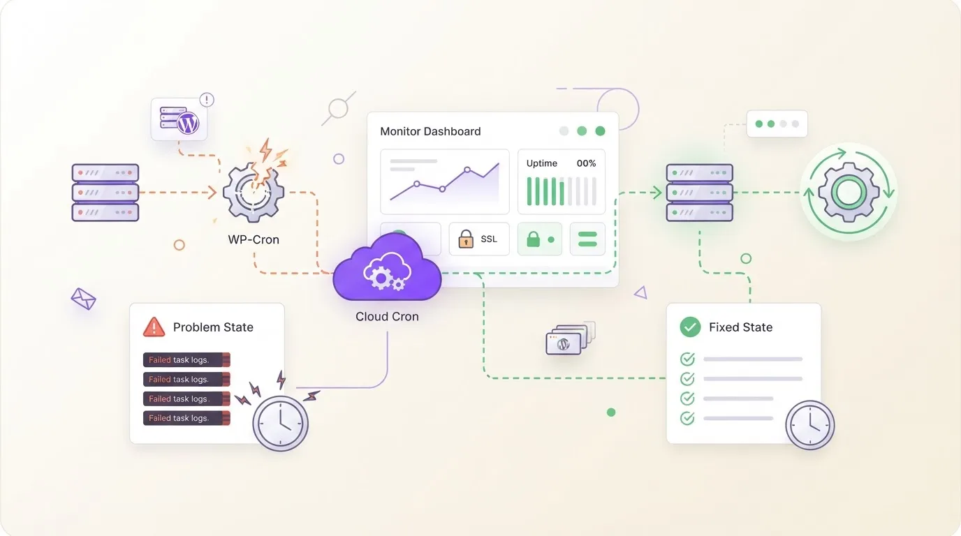 WatchCron WooCommerce Cron Jobs: Why They Break and How to Fix Them with Cloud Cron — feature illustration