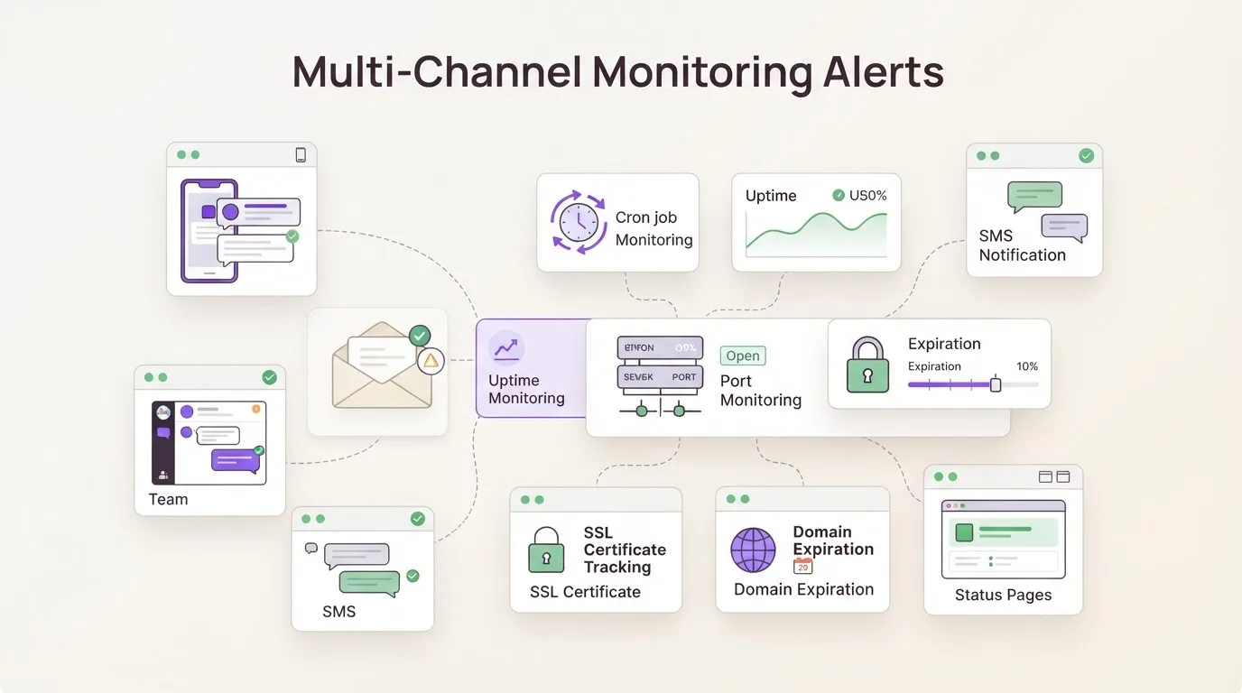 WatchCron Multi-Channel Monitoring Alerts — feature illustration